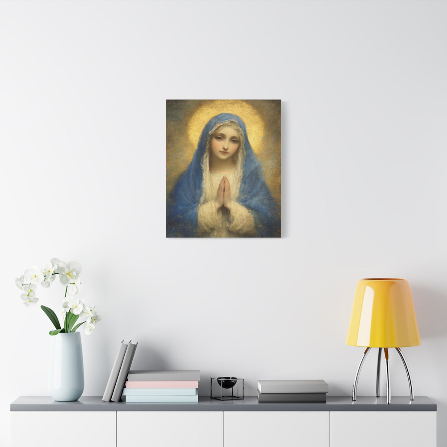 Mother Mary Blue Veil Catholic Canvas Wall Art, Christian Decor