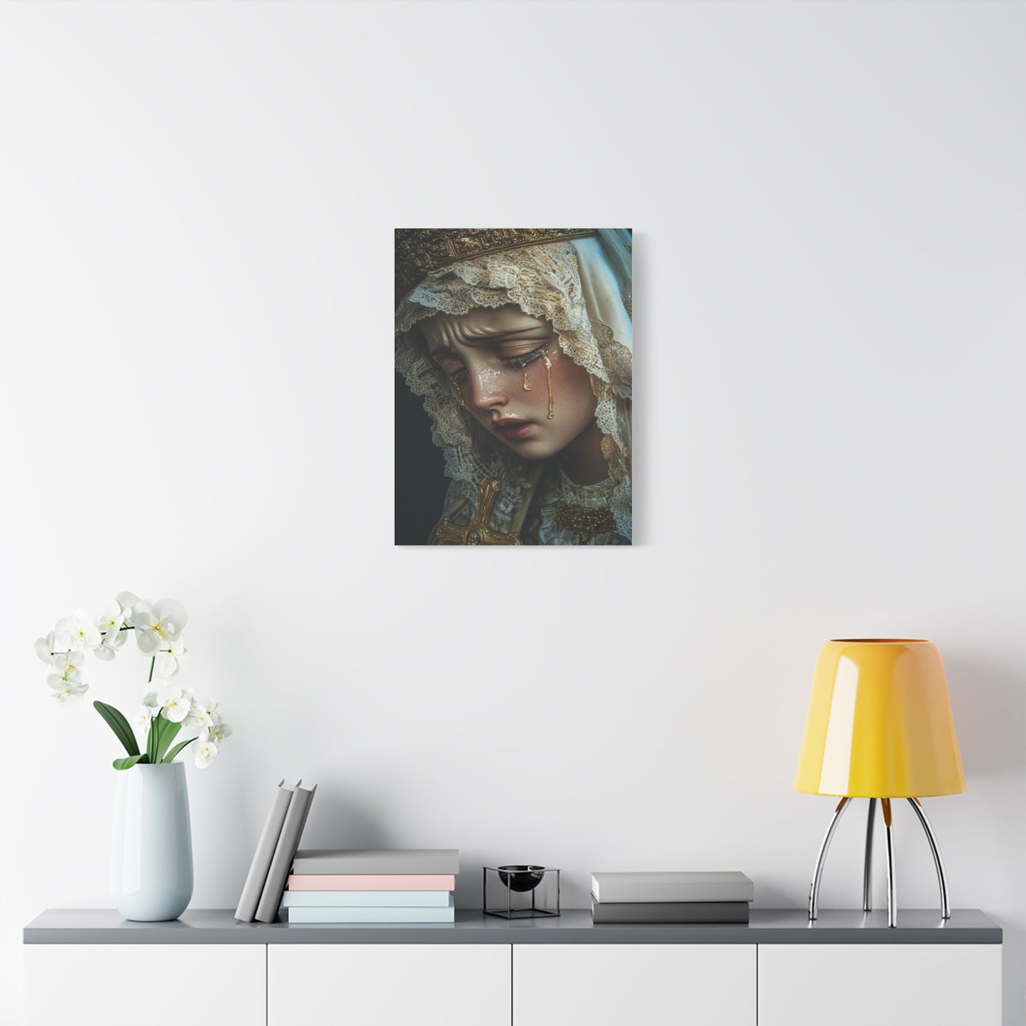 Sorrowful Mary - Holy Mary with Tears Catholic Canvas Wall Art, Christian Decor