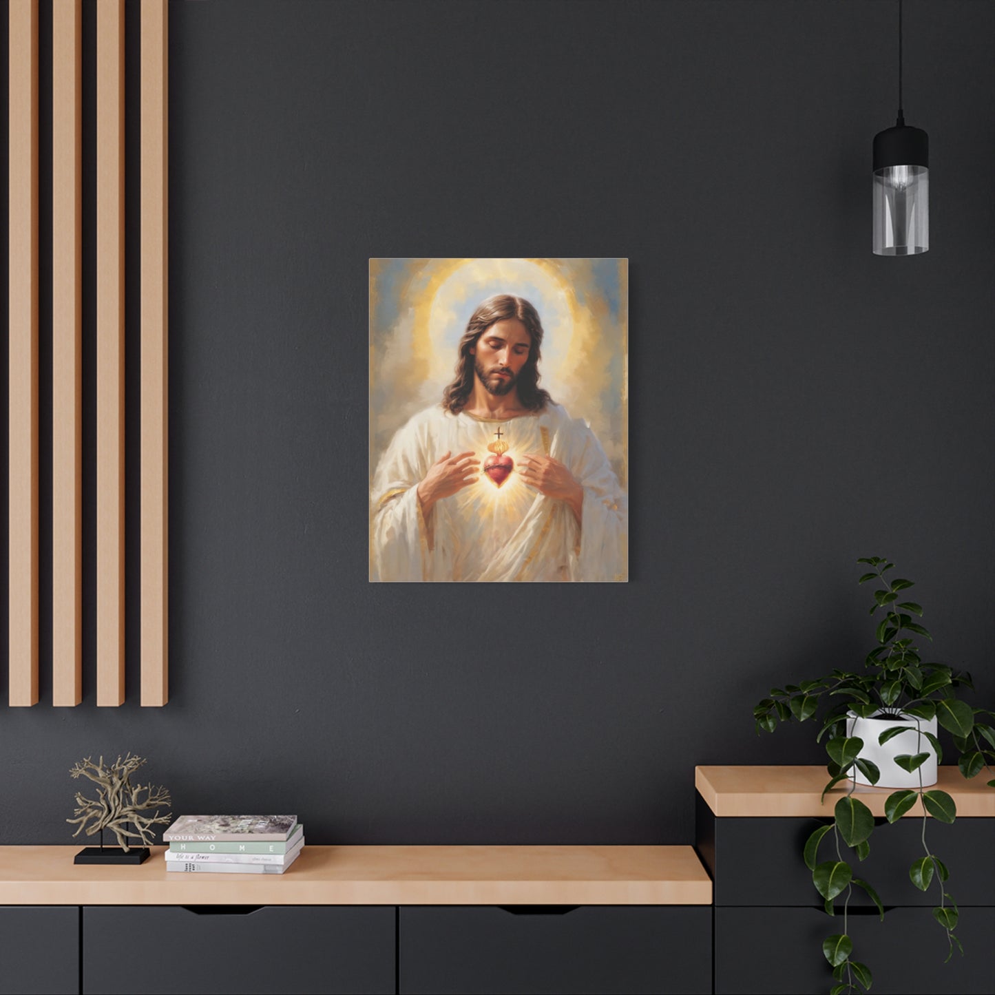 Jesus Christ Sacred Heart Catholic Canvas Wall Art, Christian Decor