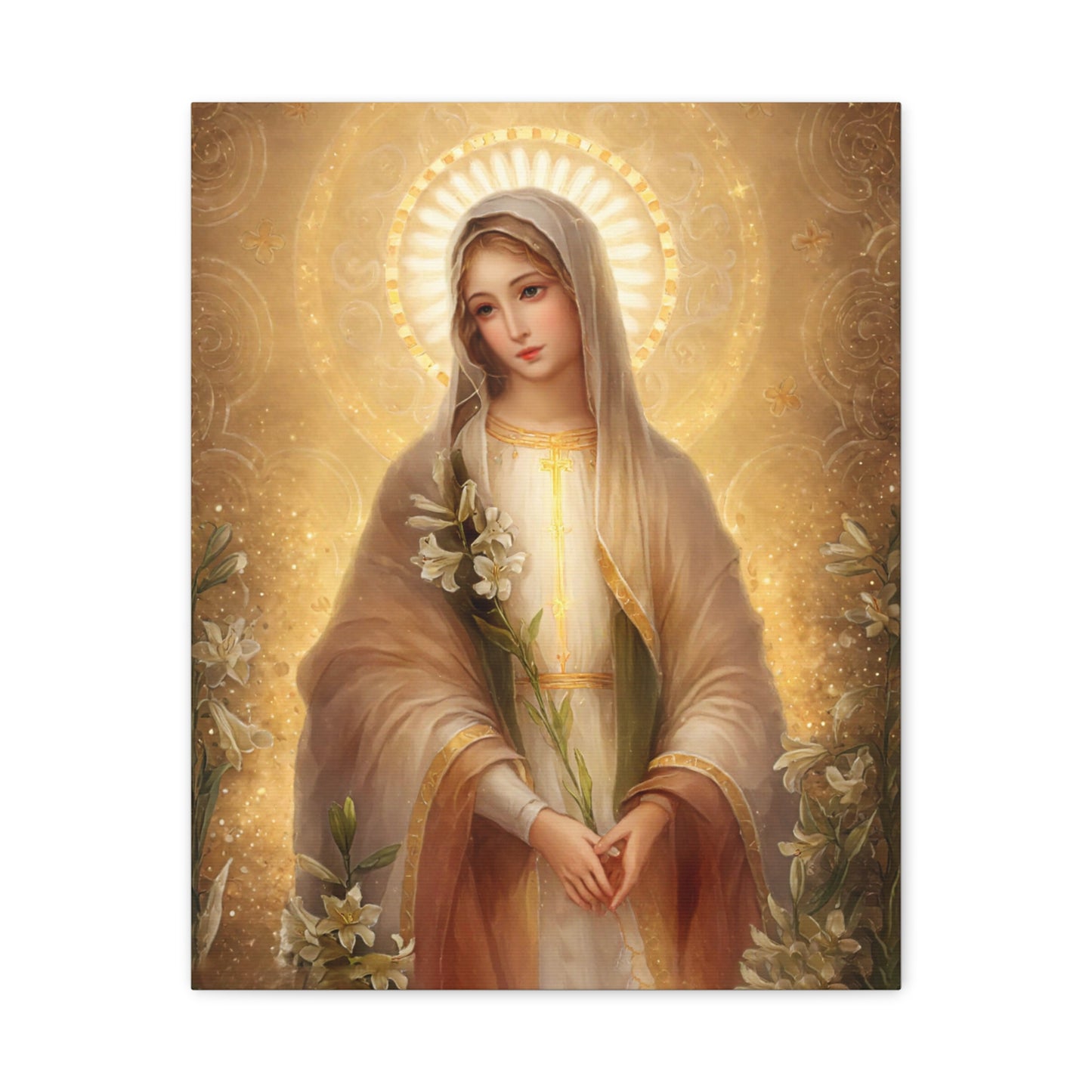 Ready to Hang - Mother Mary Our Lady of the Lilies Catholic Canvas Wall Art, Christian Decor
