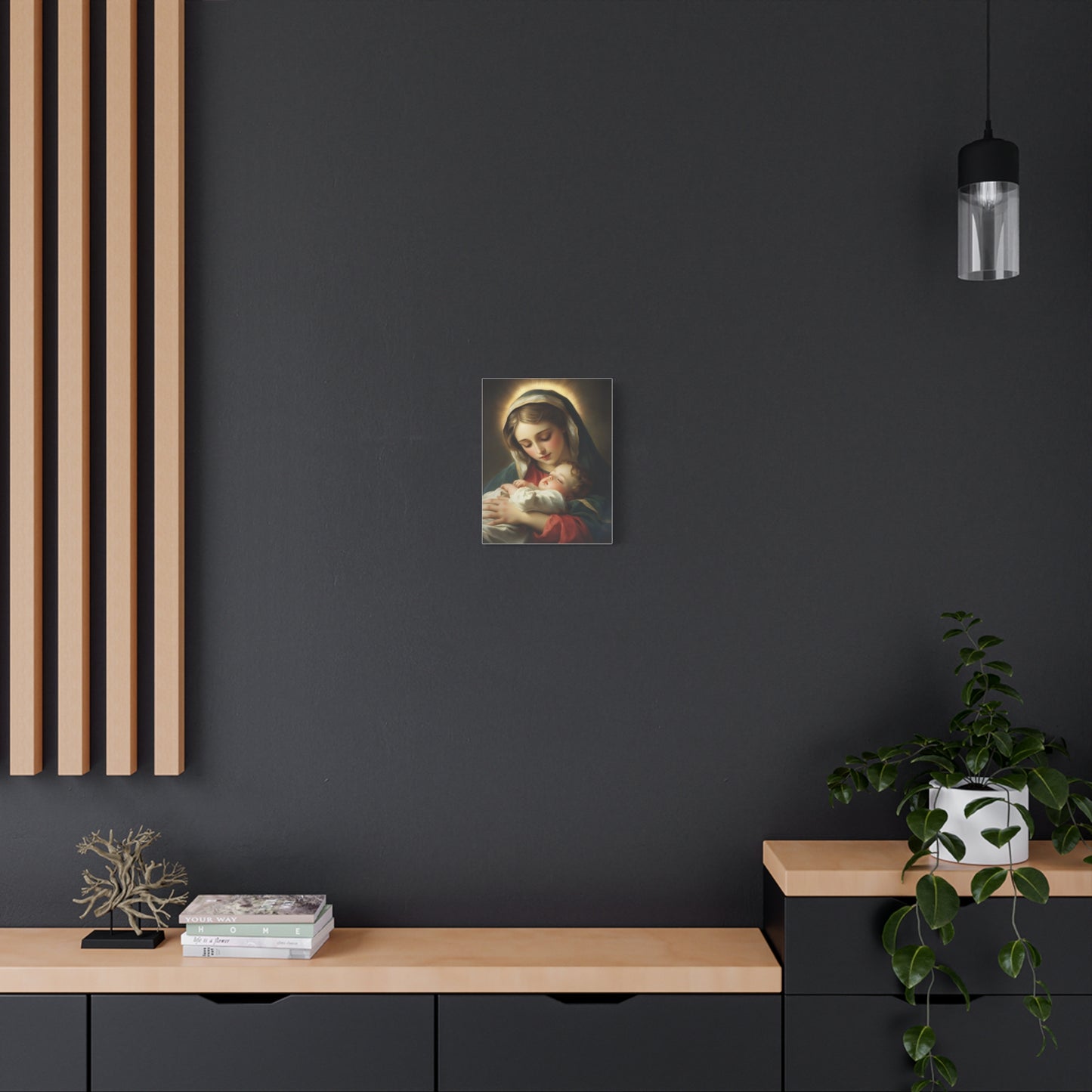 Mary and Sleeping Baby Jesus Catholic Canvas Wall Art, Christian Decor