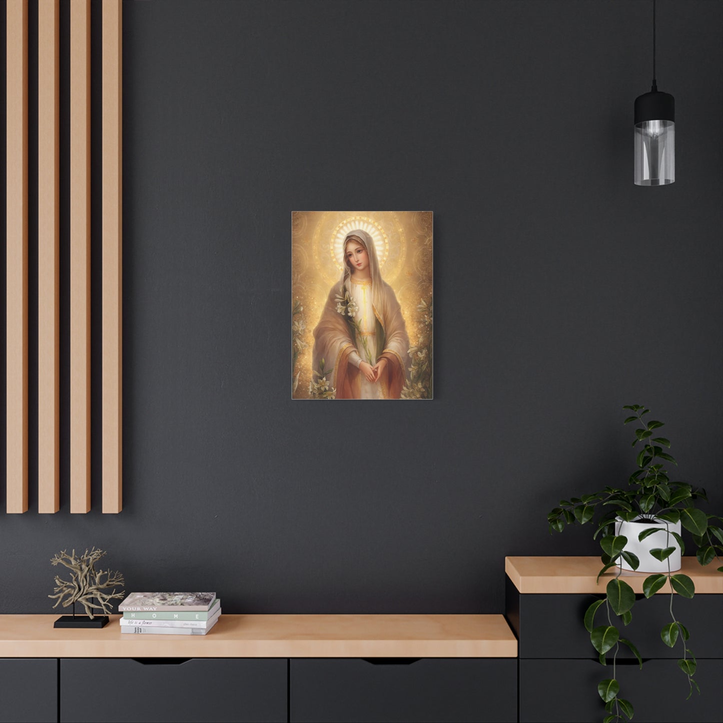 Ready to Hang - Mother Mary Our Lady of the Lilies Catholic Canvas Wall Art, Christian Decor
