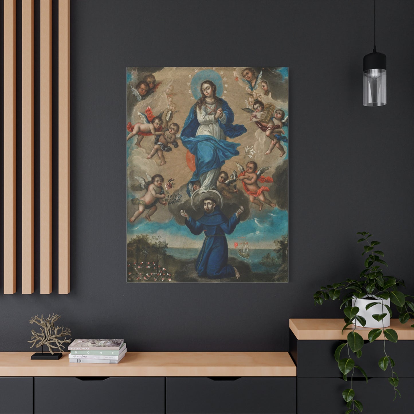 Immaculate Conception with Saint Francis and Angels Catholic HQ Print on Canvas Ready To Hang - Virgin Mary Canvas