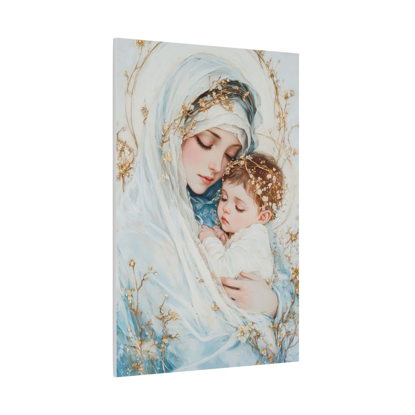 Holy Mother with Baby Jesus Catholic Canvas Wall Art, Christian Decor