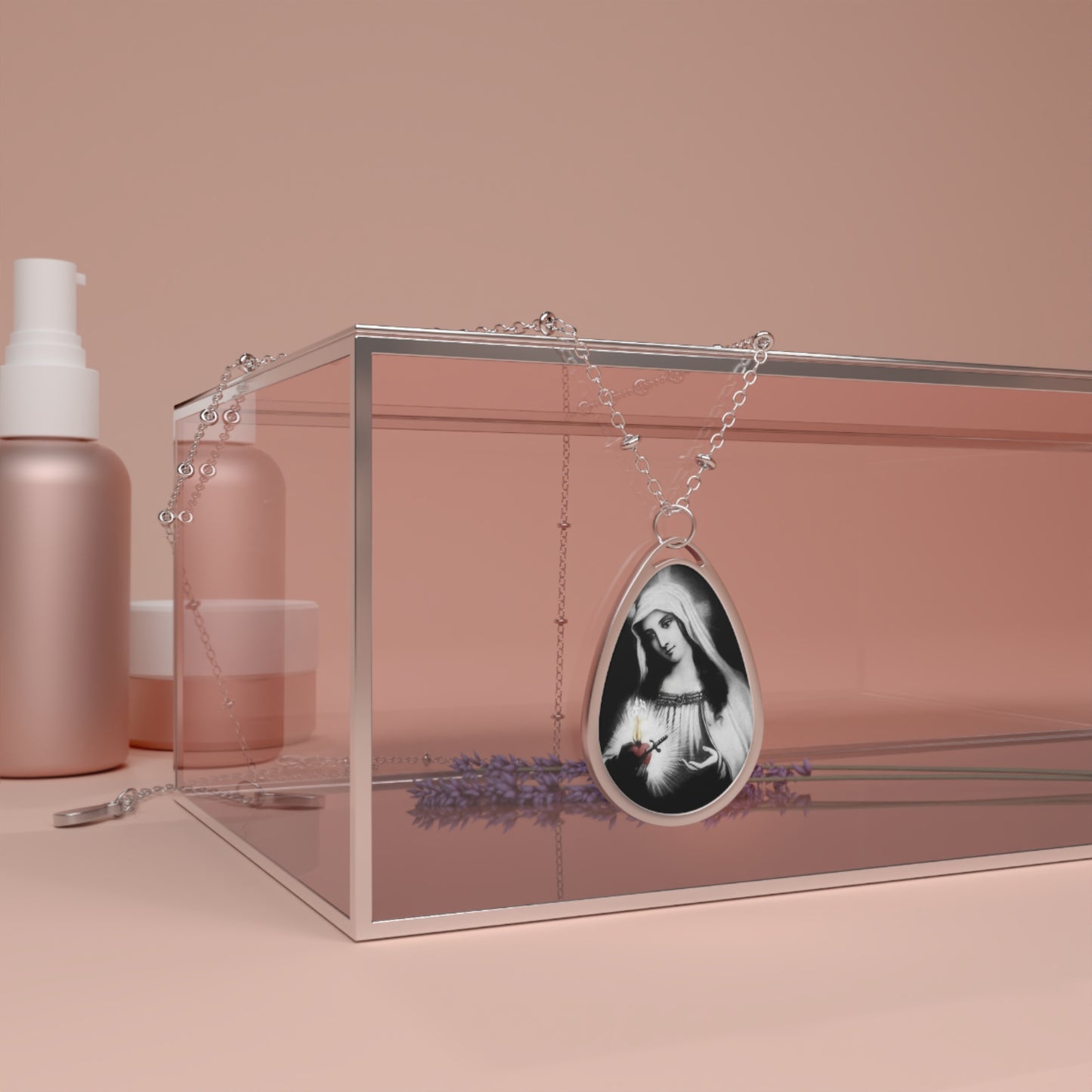 Virgin Mary Holds Her Immaculate Heart Catholic Necklace Drop Pendant