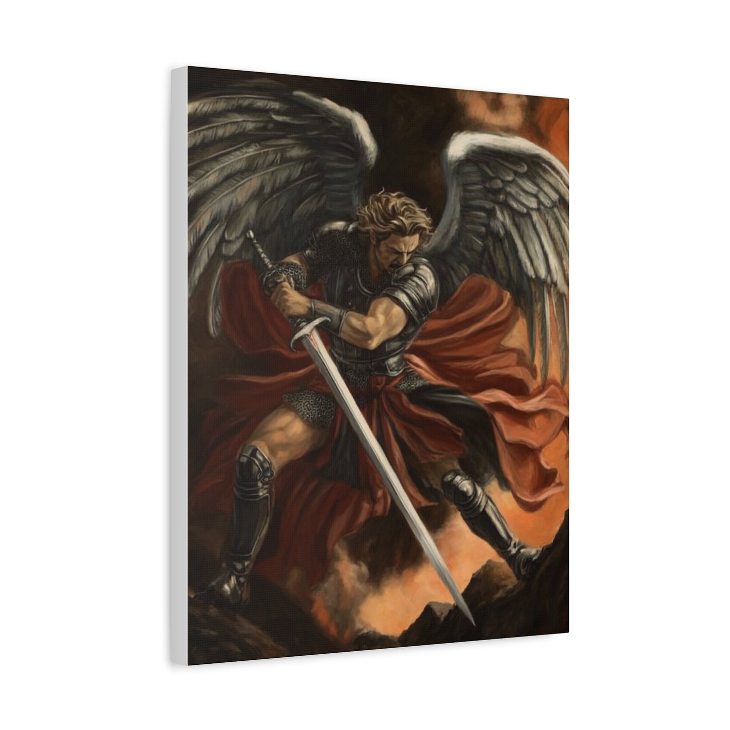 Archangel Michael fights evil Canvas Print, Catholic Decor Wall, Gift Religious Christian