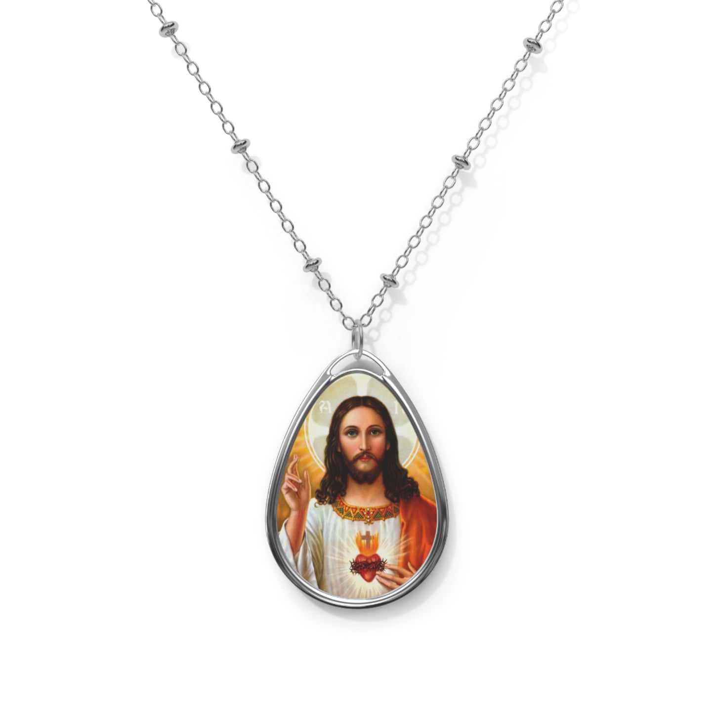 Necklace Pendant with Sacred Heart, Religious Jewelry, Oval Necklace, Christian Gift, Spiritual Accessory, Vintage Style