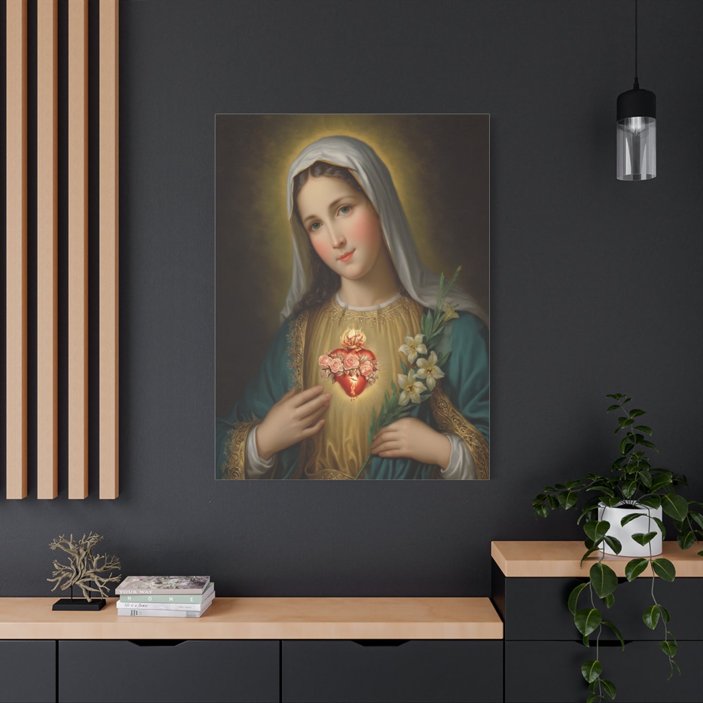 Immaculate Heart Mary Catholic Canvas Wall Art, Christian Decor