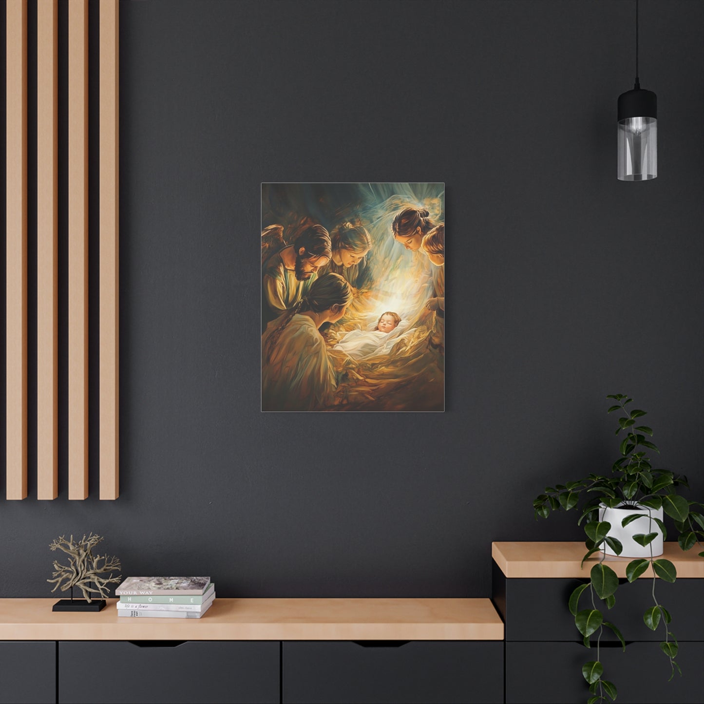 Jesus Nativity w Angels Catholic Canvas Wall Art, Christian Decor