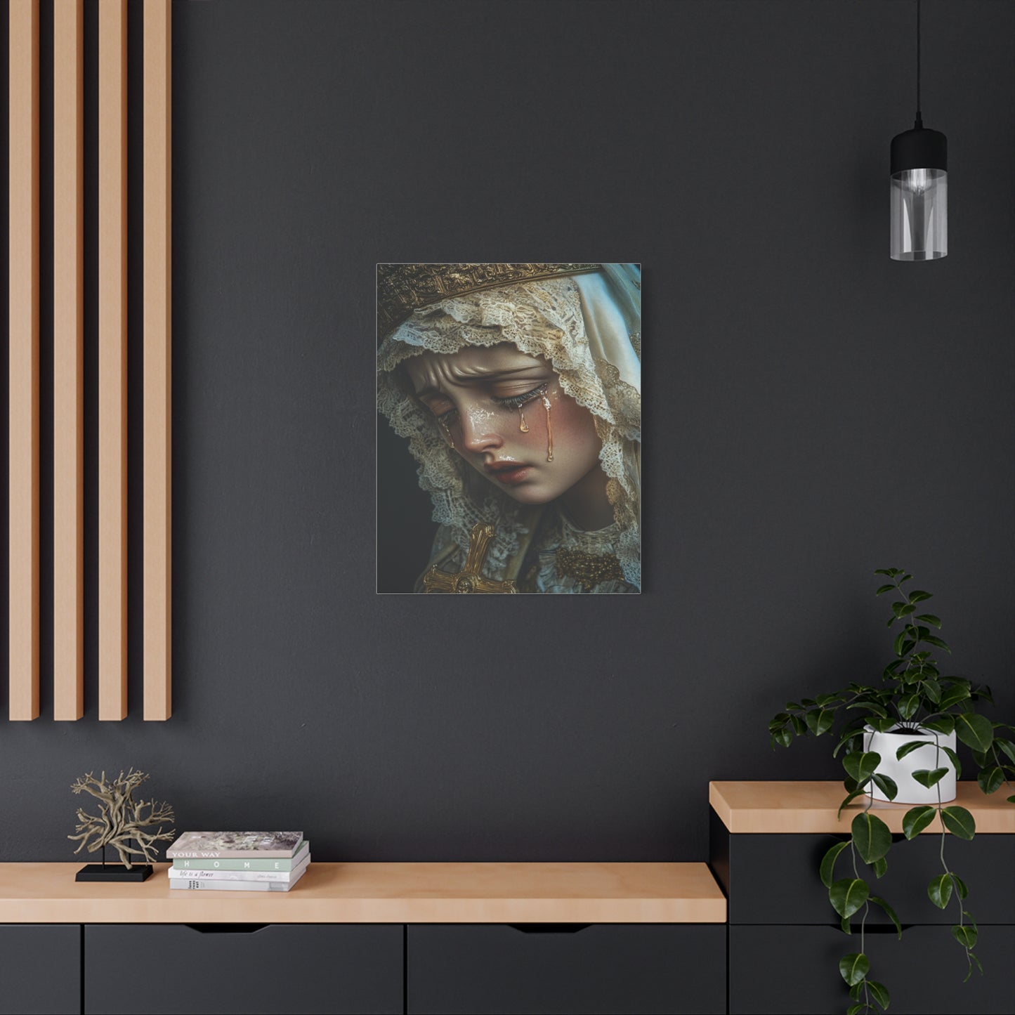 Sorrowful Mary - Holy Mary with Tears Catholic Canvas Wall Art, Christian Decor