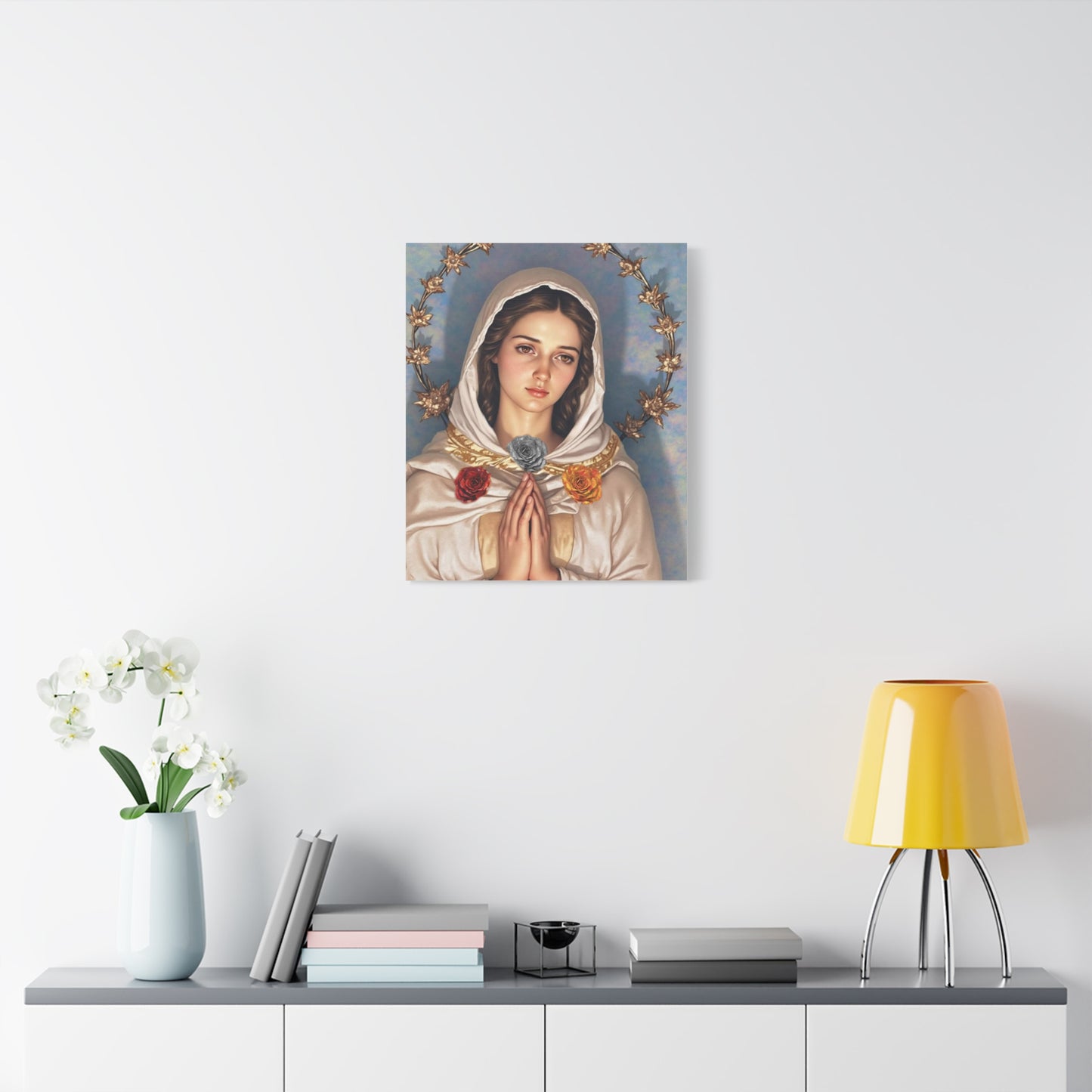 Our Lady Mary Rosa Mystica Catholic Canvas Wall Art, Christian Decor