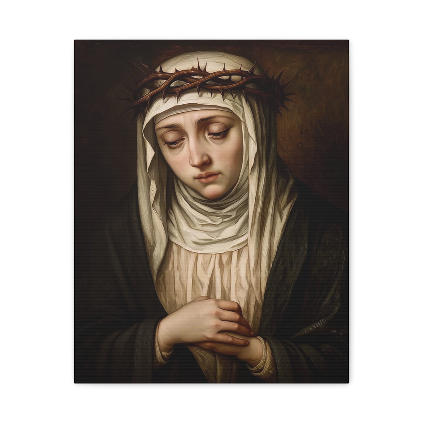 St. Catherine of Siena with Crown of Thorns Catholic Canvas Wall Art, Christian Decor
