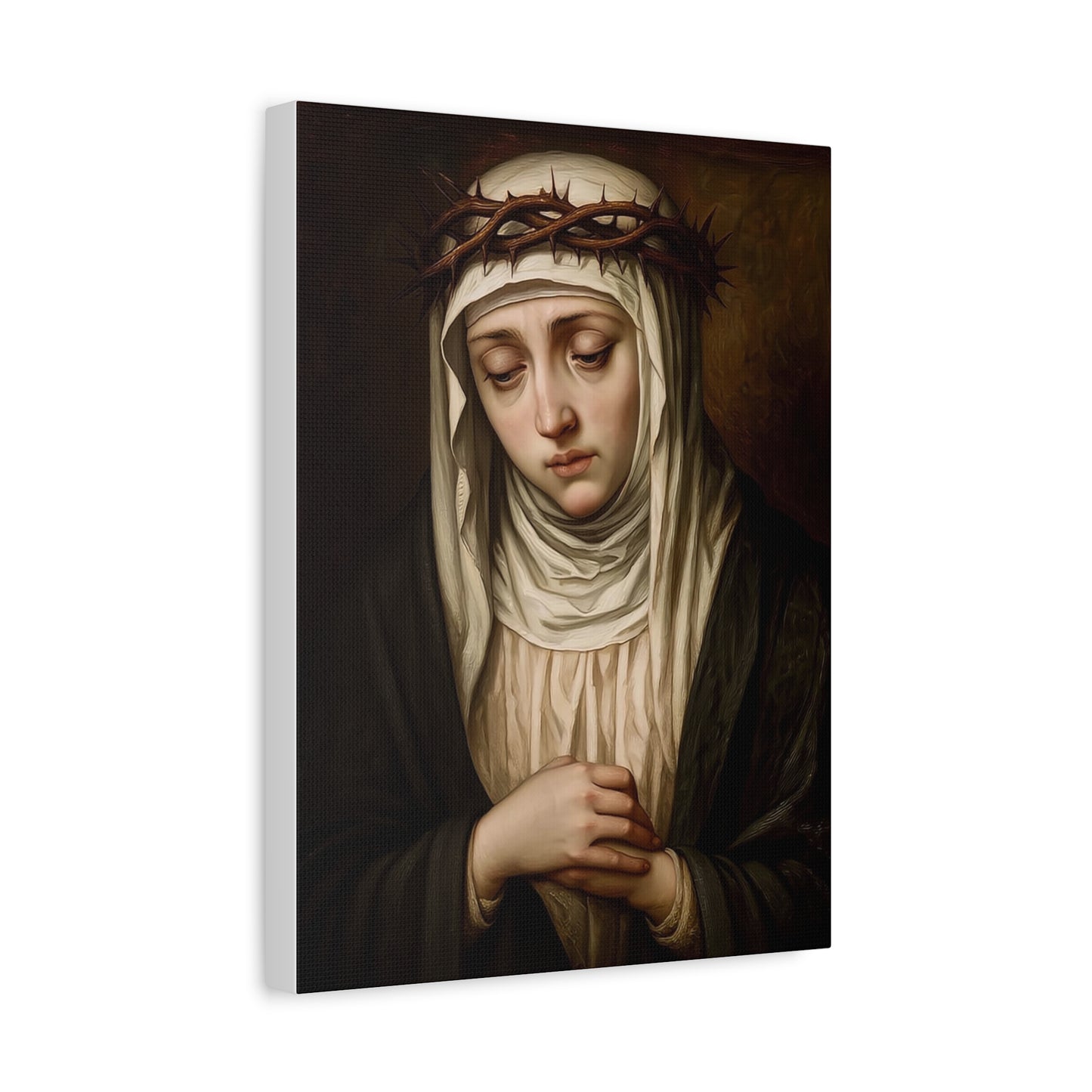 St. Catherine of Siena with Crown of Thorns Catholic Canvas Wall Art, Christian Decor