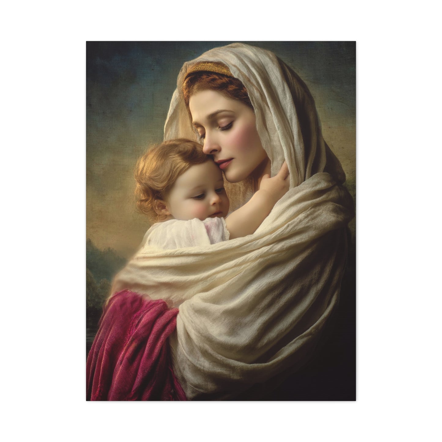 Blessed Mother Mary and Baby Jesus Catholic Canvas Wall Art, Christian Decor
