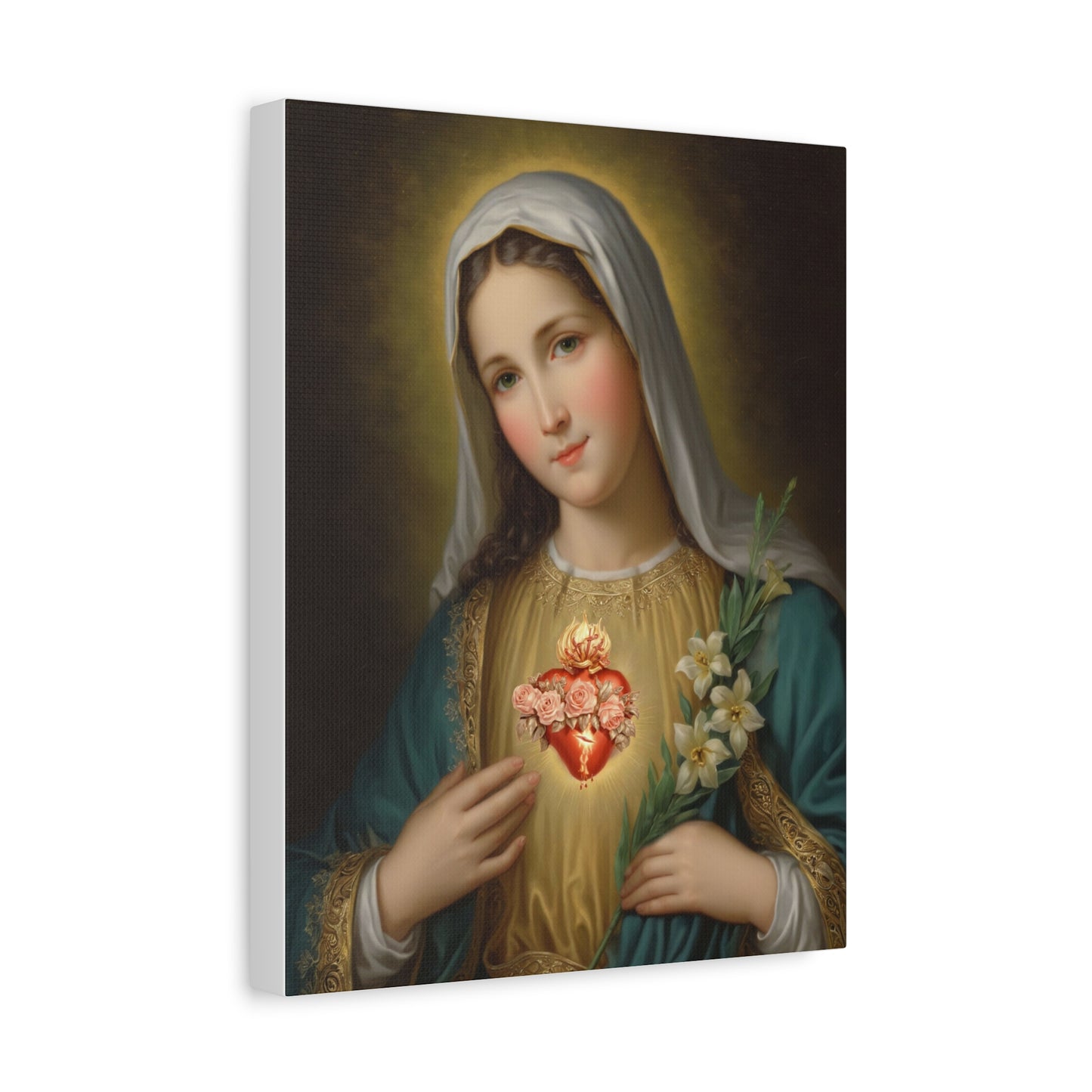 Immaculate Heart Mary Catholic Canvas Wall Art, Christian Decor