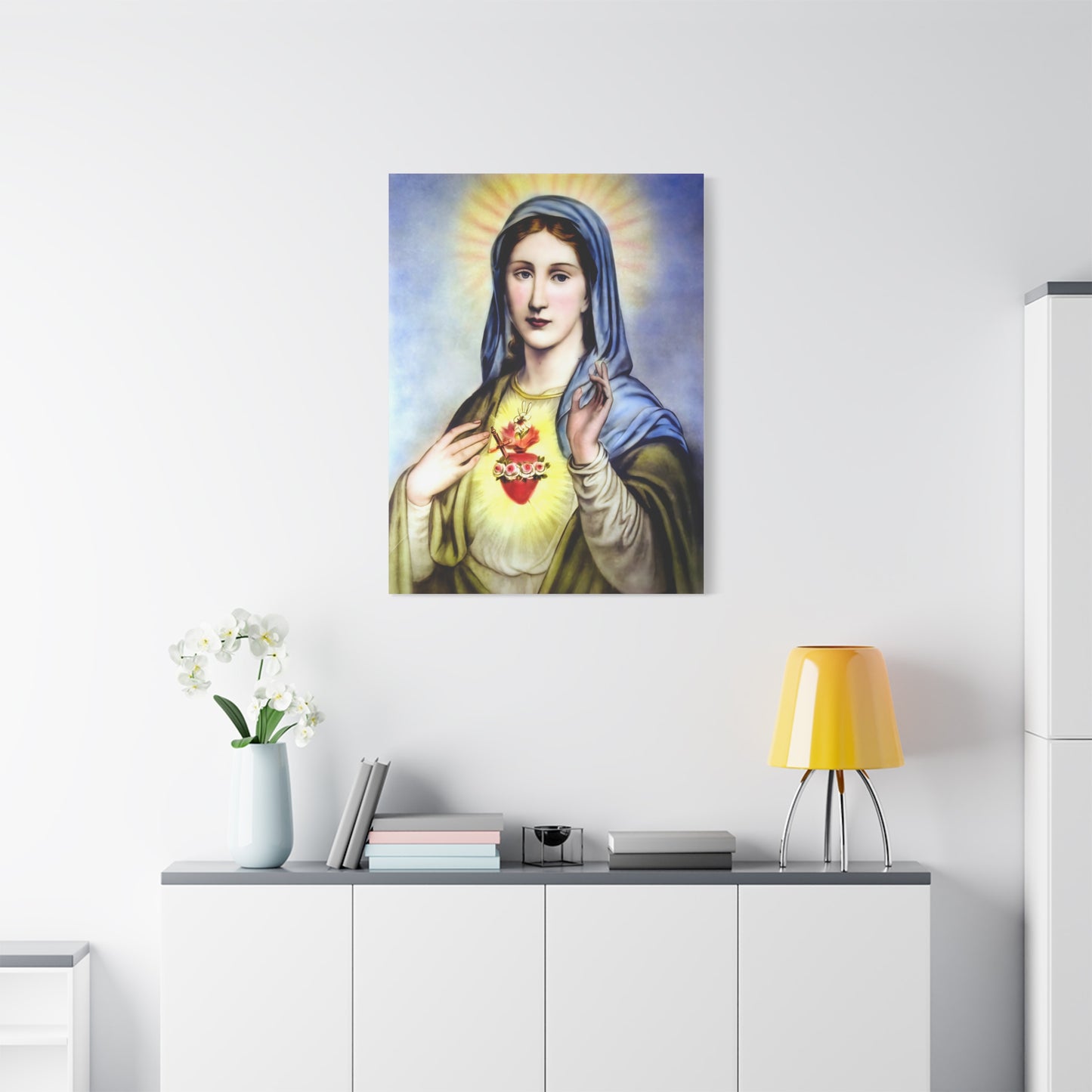 Ready to Hang - Immaculate Heart Virgin Mary Catholic Canvas Wall Art, Christian Decor
