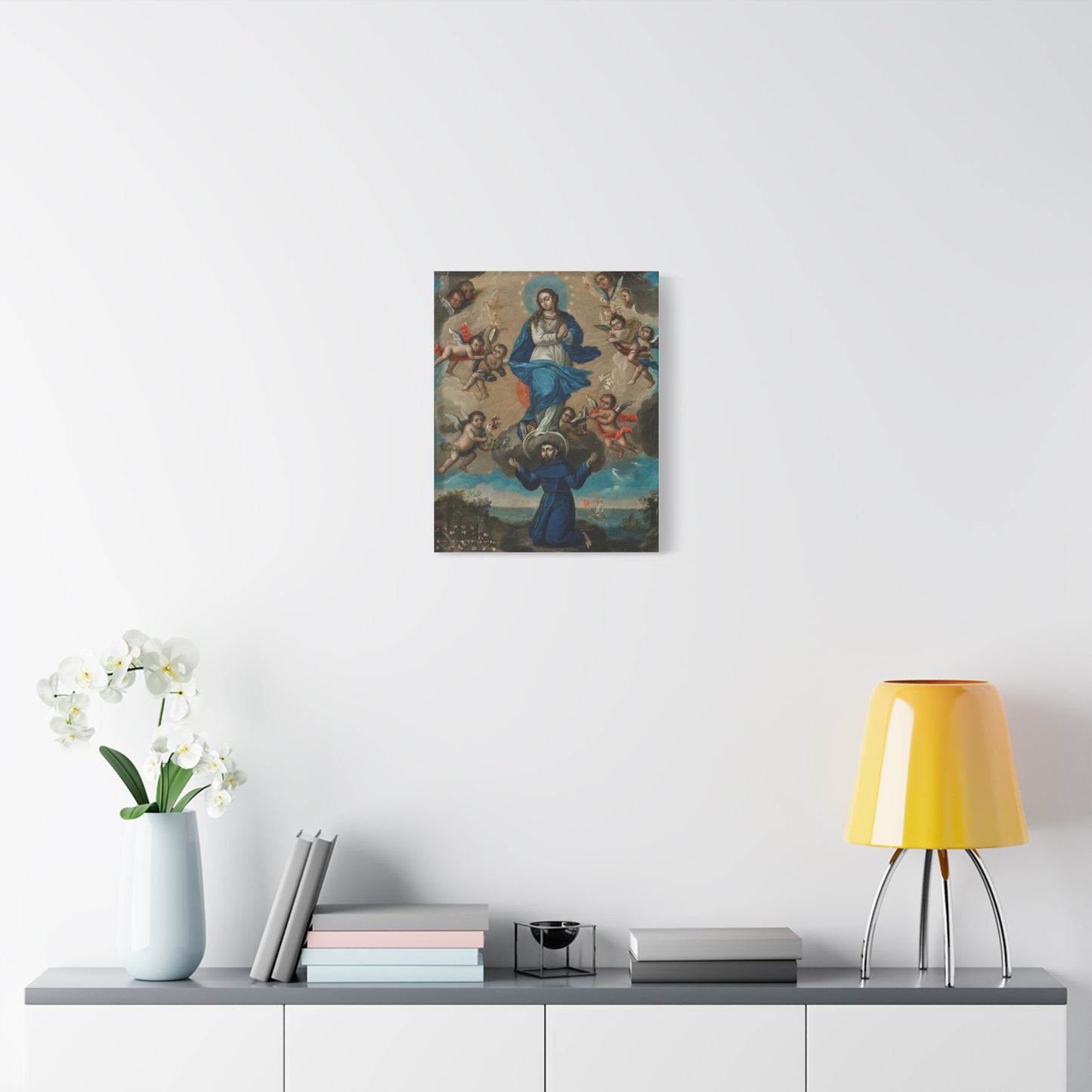 Immaculate Conception with Saint Francis and Angels Catholic HQ Print on Canvas Ready To Hang - Virgin Mary Canvas