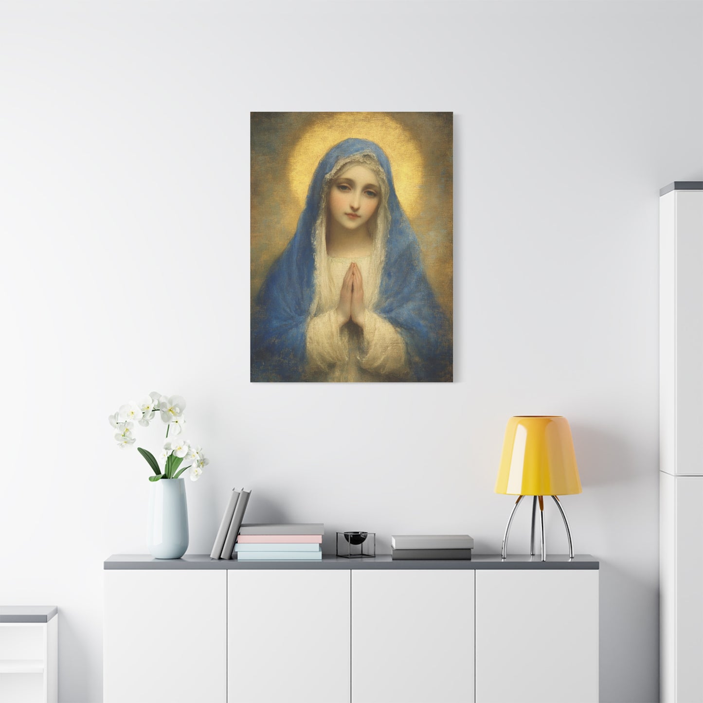 Mother Mary Blue Veil Catholic Canvas Wall Art, Christian Decor