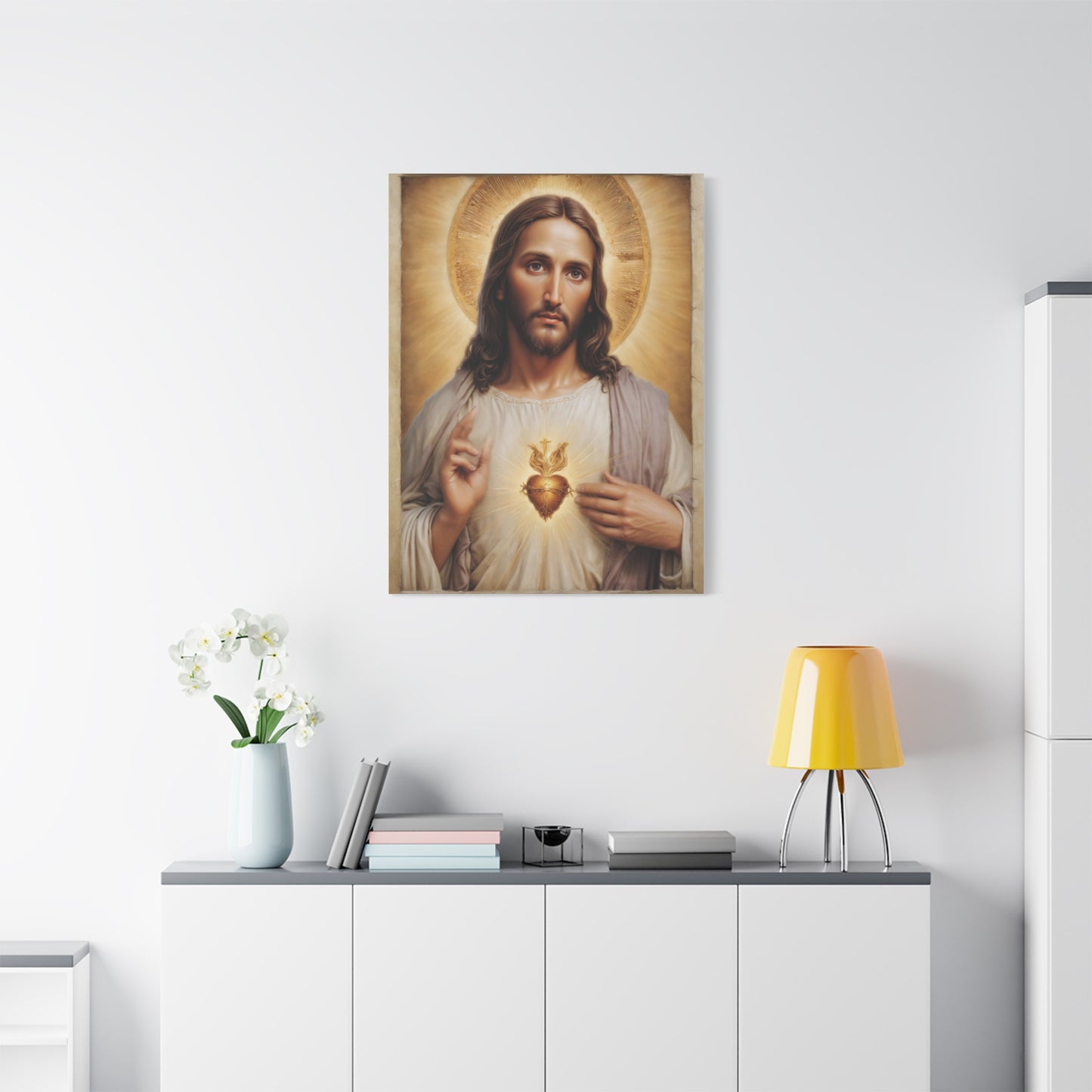 Jesus Christ Sacred Heart Catholic Canvas Wall Art, Christian Decor