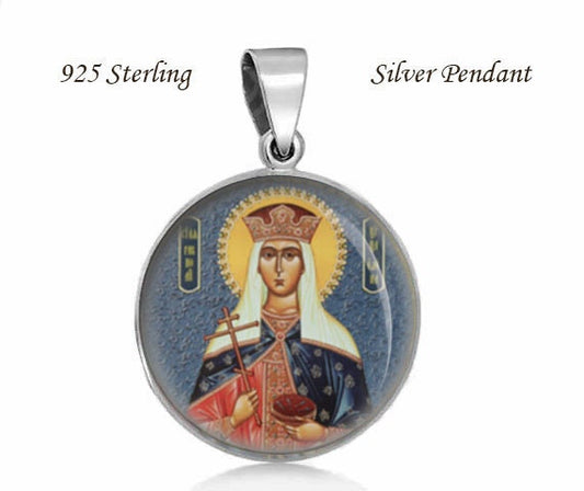 St. Olena 925 Sterling Silver Medal Round 20mm Patron Saint