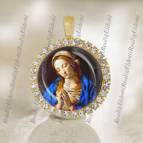 Our Lady Virgin Mary in Prayer Medal Catholic Christian Gold Tone Pendant