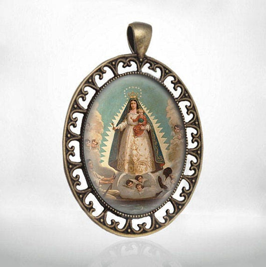 Our Lady Of Charity / El Cobre Catholic Medal Oval Bronze Pendant