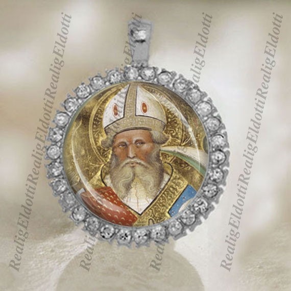 St. Blaise Religious Christian Catholic Silver Tone Medal Pendant / Charm Cabochon