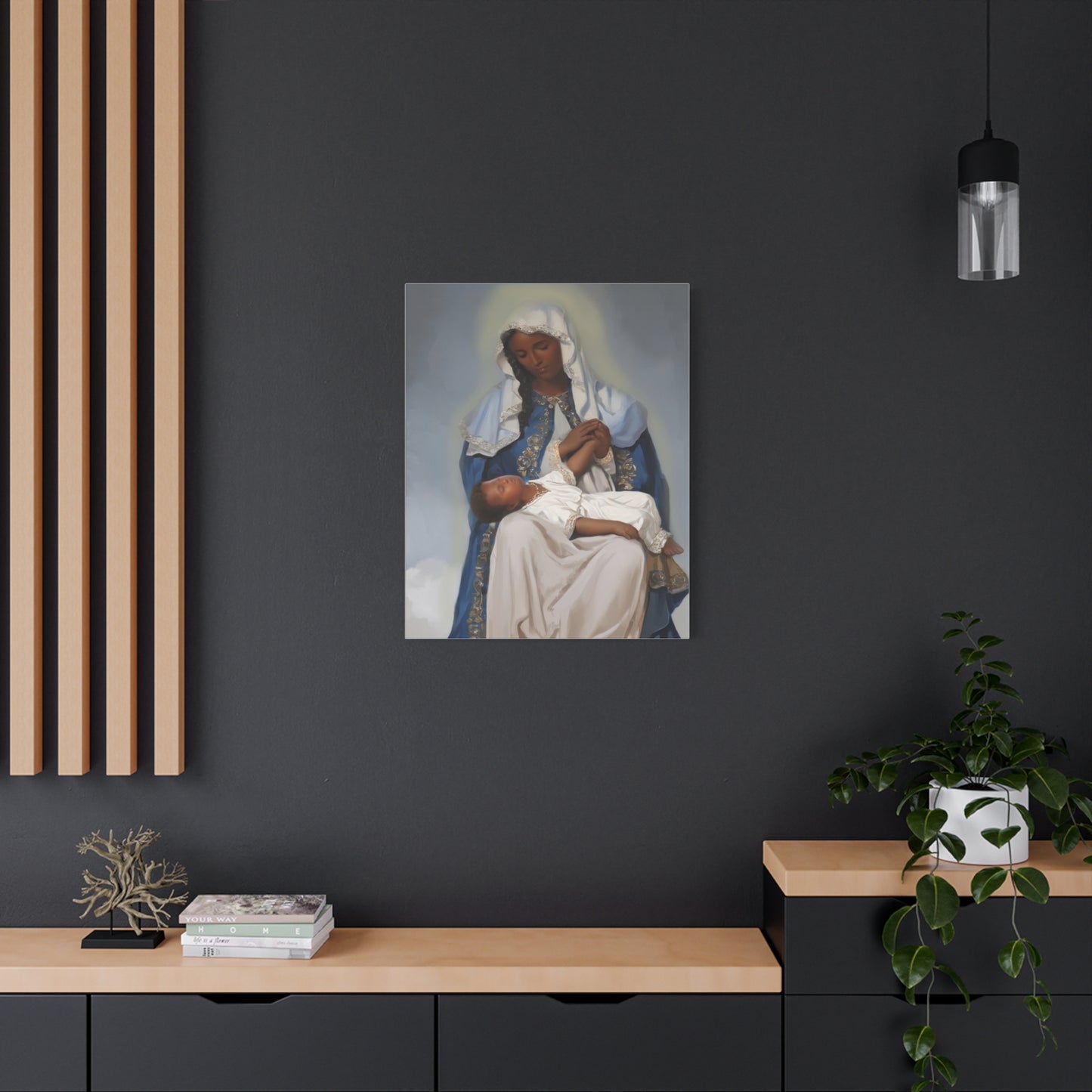 Our Lady Providence Mary Brown Skin Catholic Canvas Wall Art, Christian Decor