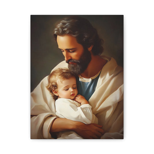 St. Joseph and Jesus Catholic Canvas Wall Art, Christian Decor