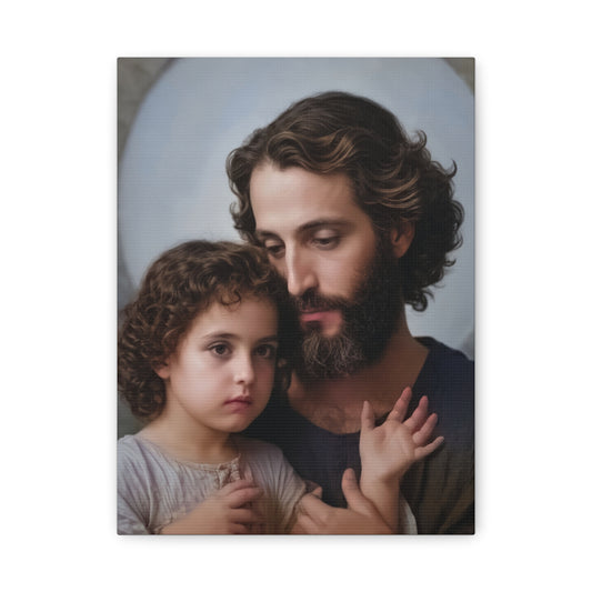 St. Joseph and Baby Jesus Catholic Canvas Wall Art, Print Christian Decor