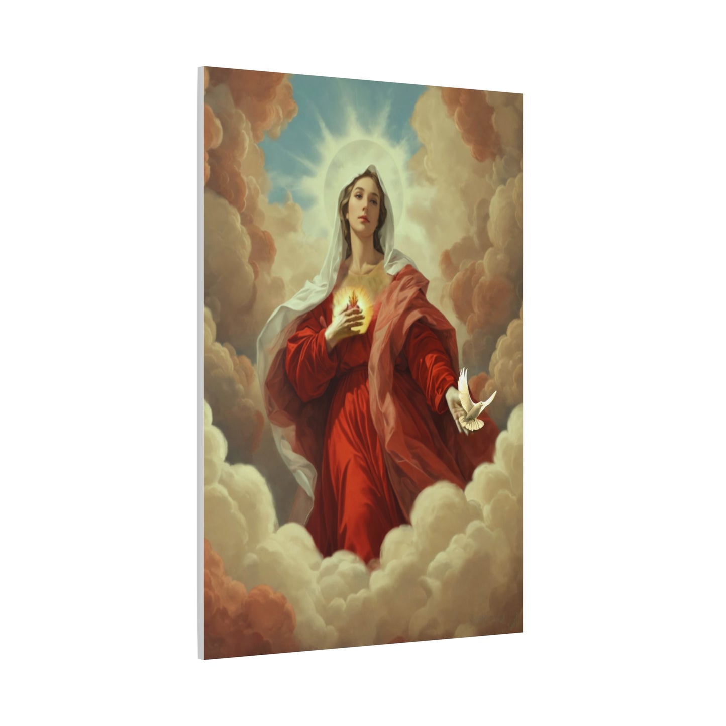 Mother Mary with Dove Heaven Catholic Canvas Wall Art, Christian Decor