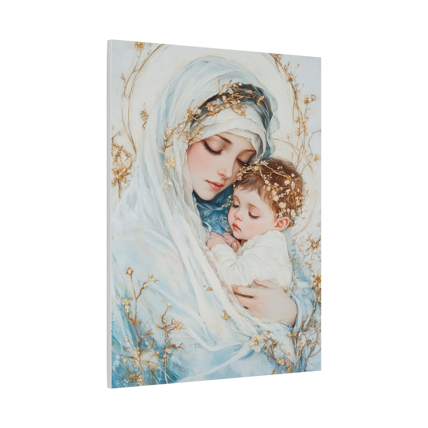 Holy Mother with Baby Jesus Catholic Canvas Wall Art, Christian Decor