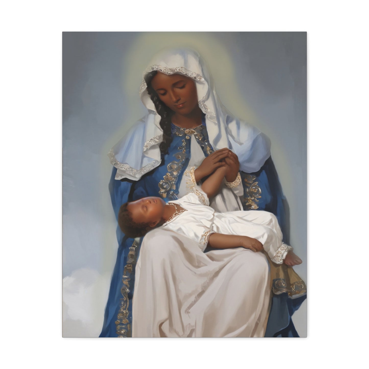 Our Lady Providence Mary Brown Skin Catholic Canvas Wall Art, Christian Decor