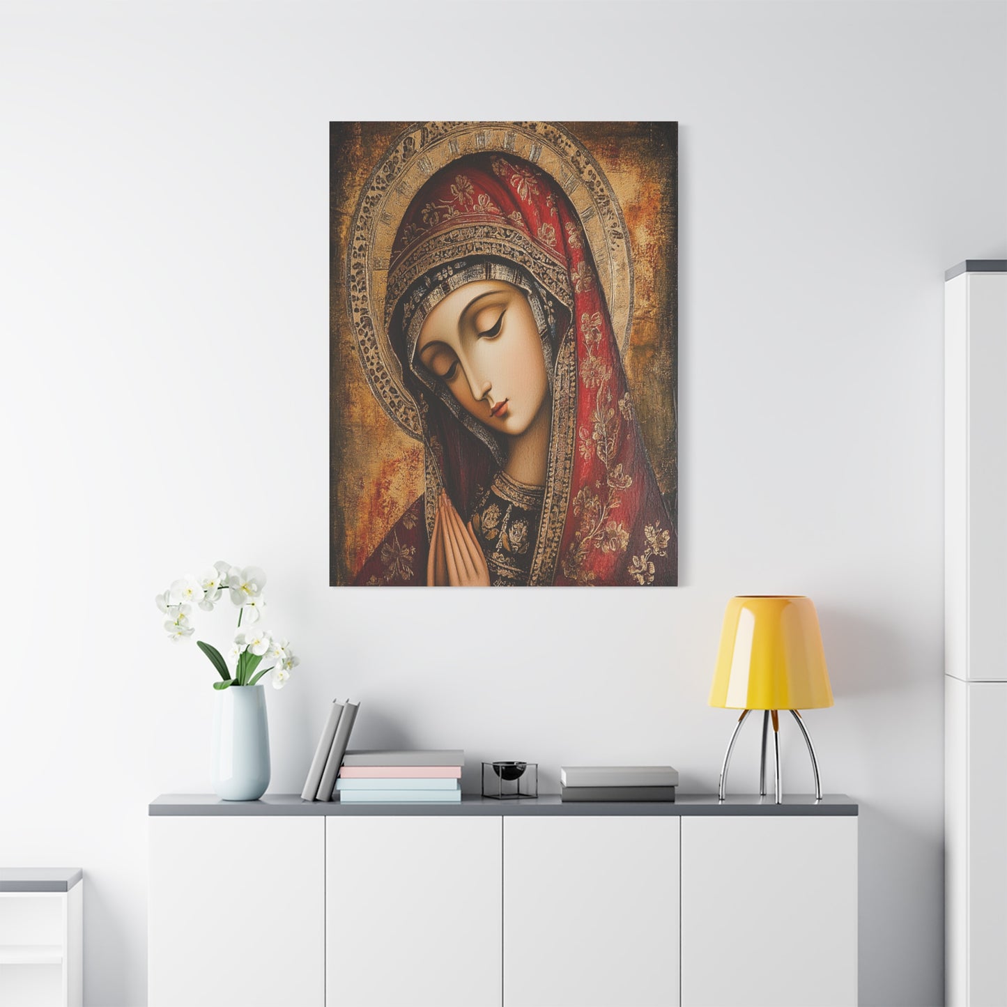 Holy Mary Icon in Byzantine Style - Canvas Wall Art, Christian Decor