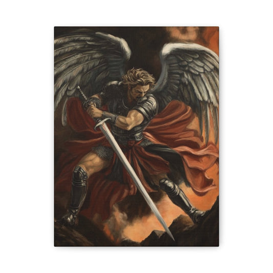 Archangel Michael fights evil Canvas Print, Catholic Decor Wall, Gift Religious Christian