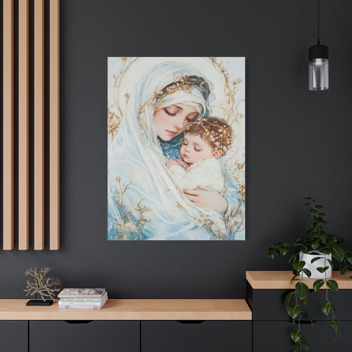 Holy Mother with Baby Jesus Catholic Canvas Wall Art, Christian Decor