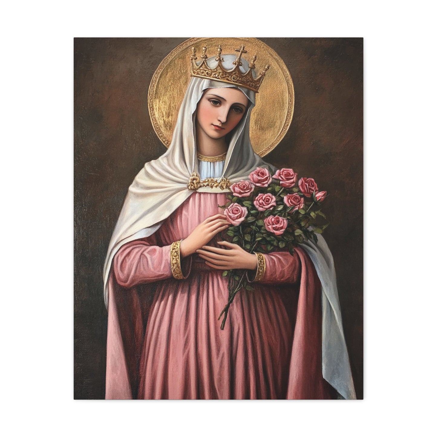 St. Elizabeth of Hungary with Roses Catholic Canvas Wall Art, Christian Decor