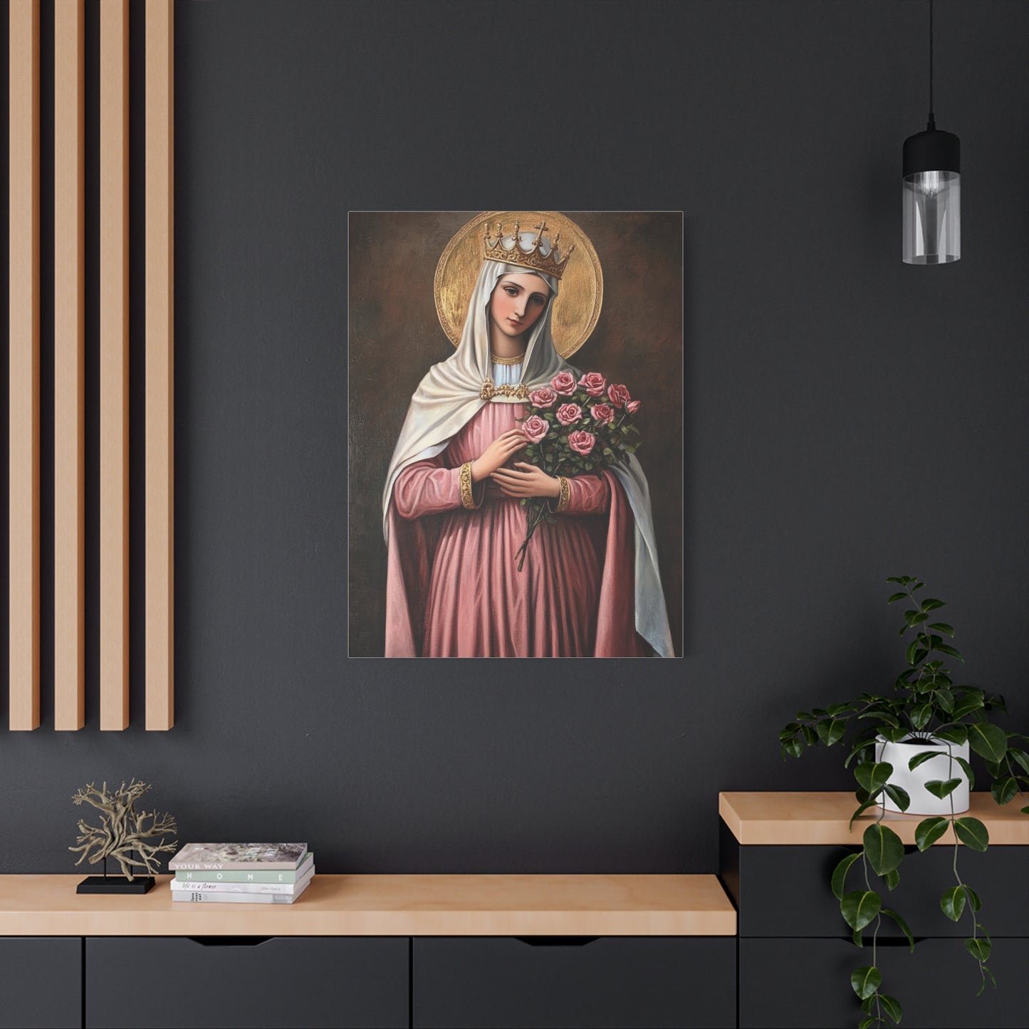 St. Elizabeth of Hungary with Roses Catholic Canvas Wall Art, Christian Decor