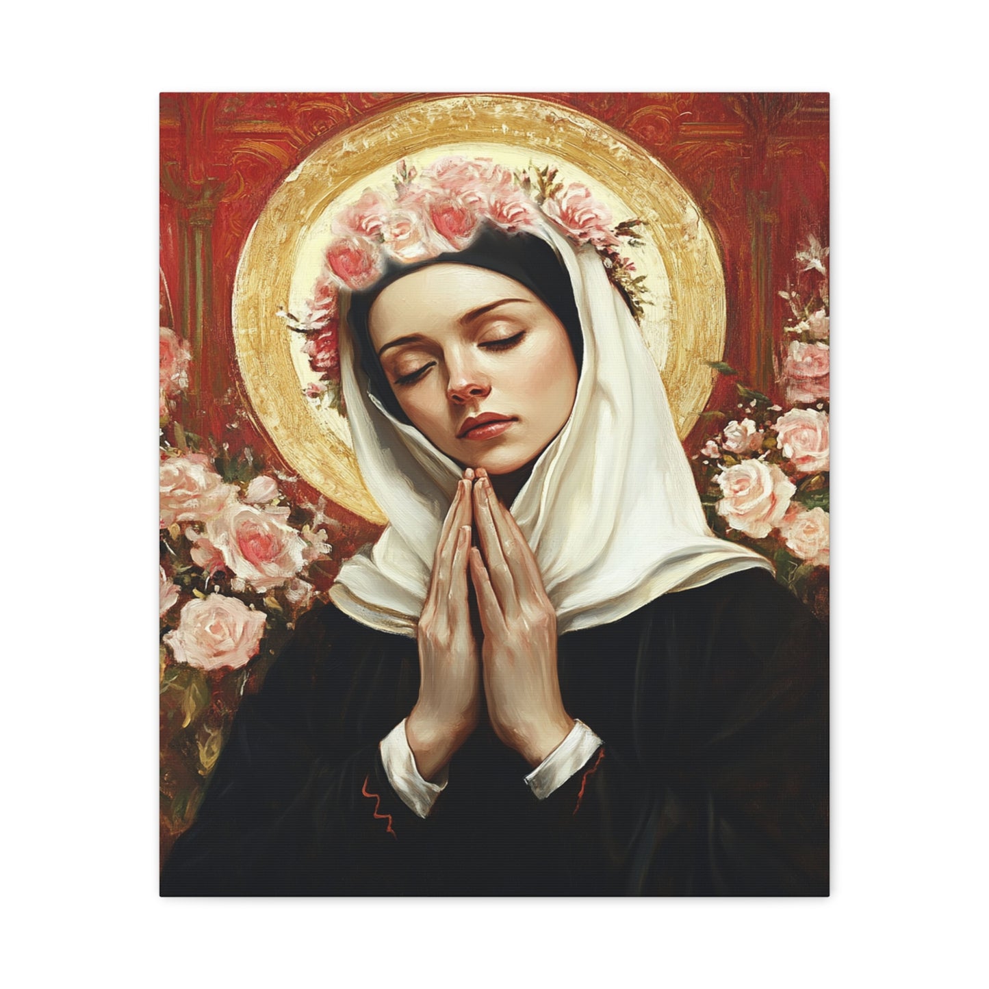 Ready To Hang - St. Rose of Lima Roses Catholic Canvas Wall Art, Christian Decor