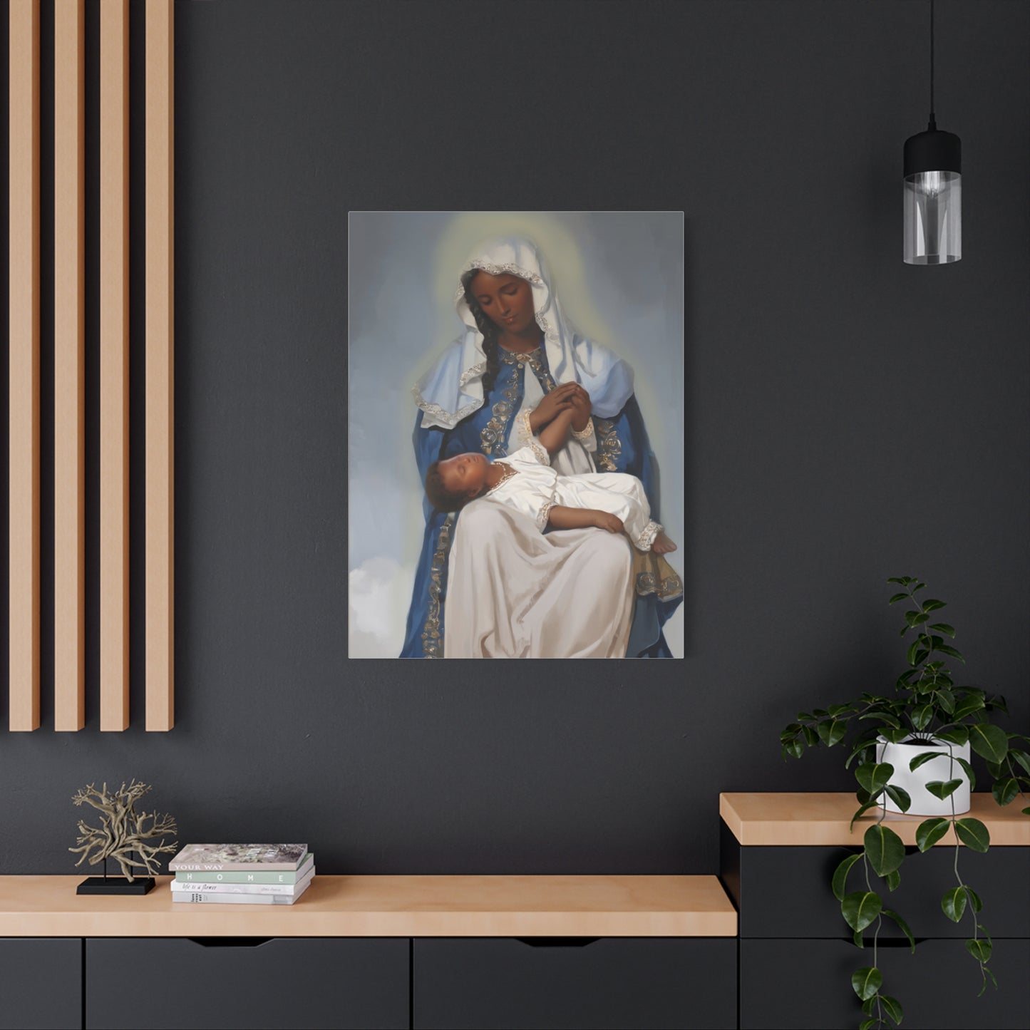 Our Lady Providence Mary Brown Skin Catholic Canvas Wall Art, Christian Decor