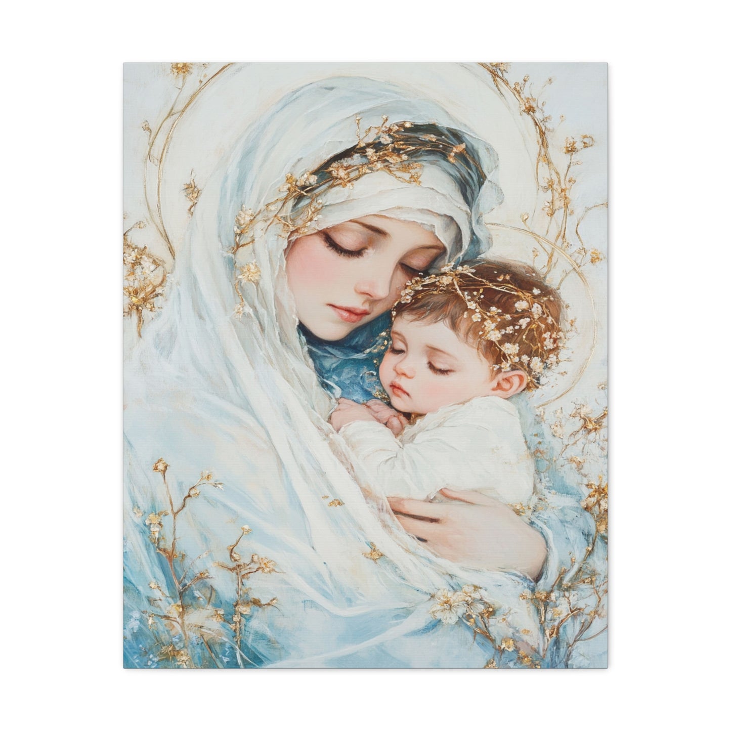 Holy Mother with Baby Jesus Catholic Canvas Wall Art, Christian Decor