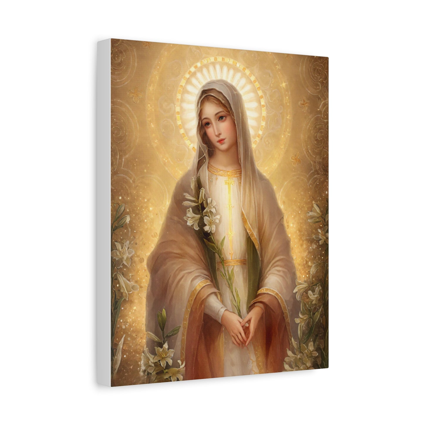 Ready to Hang - Mother Mary Our Lady of the Lilies Catholic Canvas Wall Art, Christian Decor