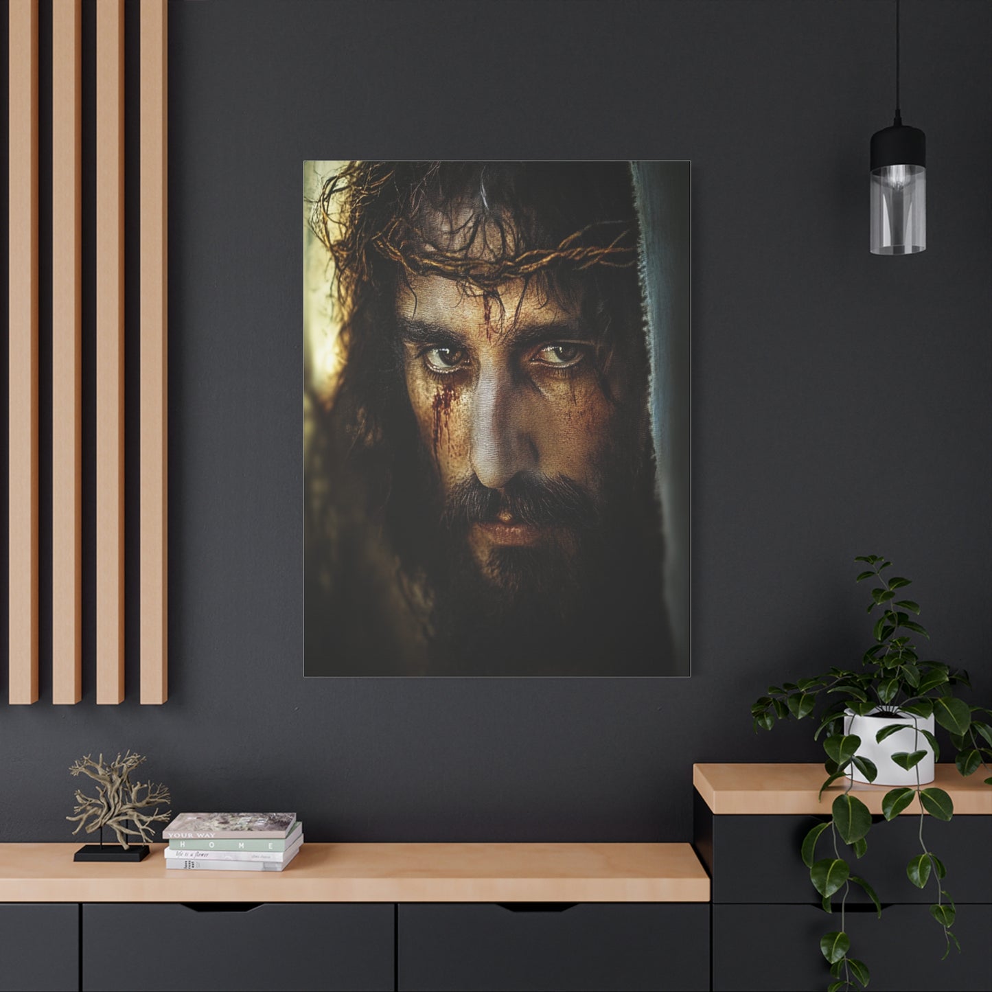 Jesus Christ Our Lord with Crown of Thorns Catholic Canvas Wall Art, Christian Decor