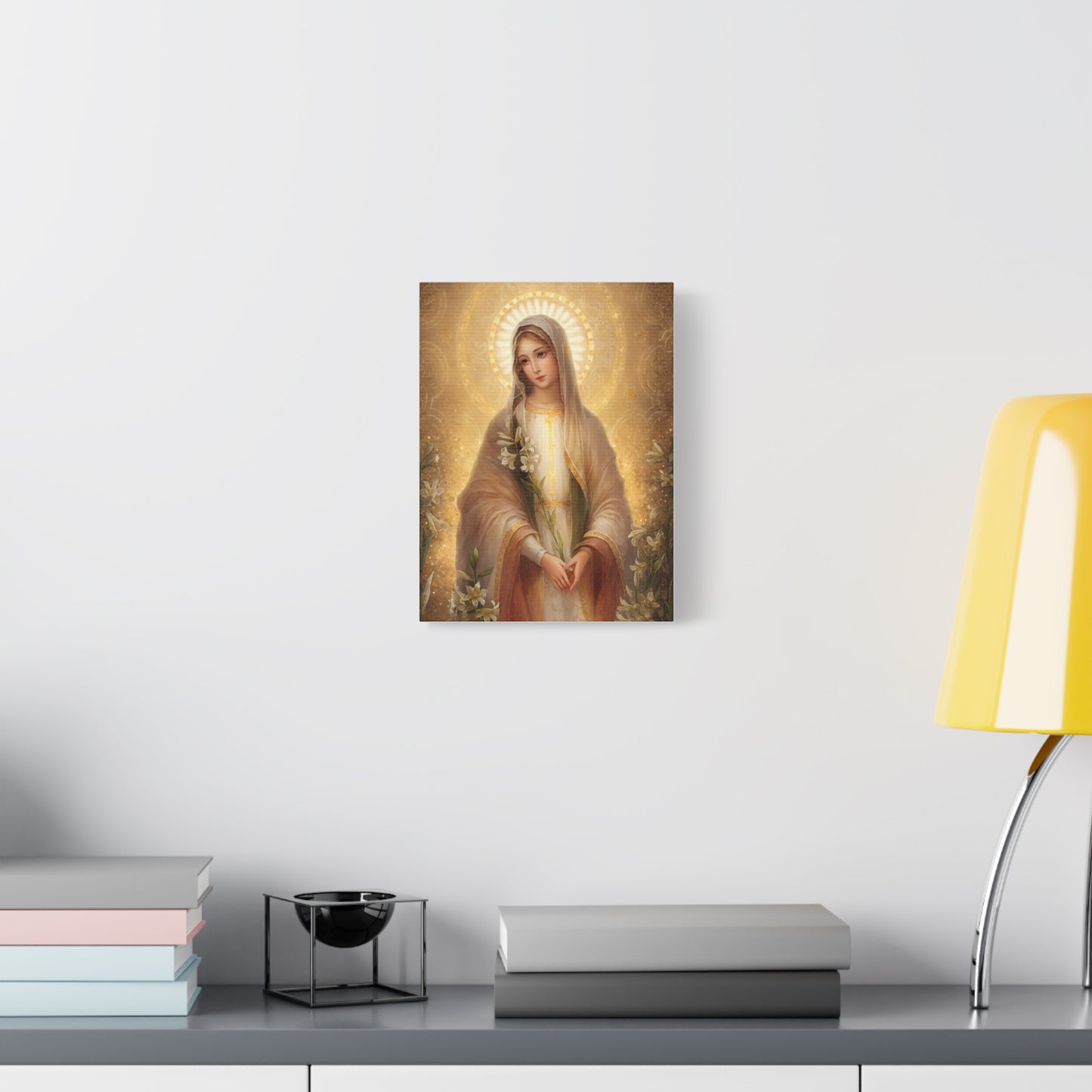 Ready to Hang - Mother Mary Our Lady of the Lilies Catholic Canvas Wall Art, Christian Decor