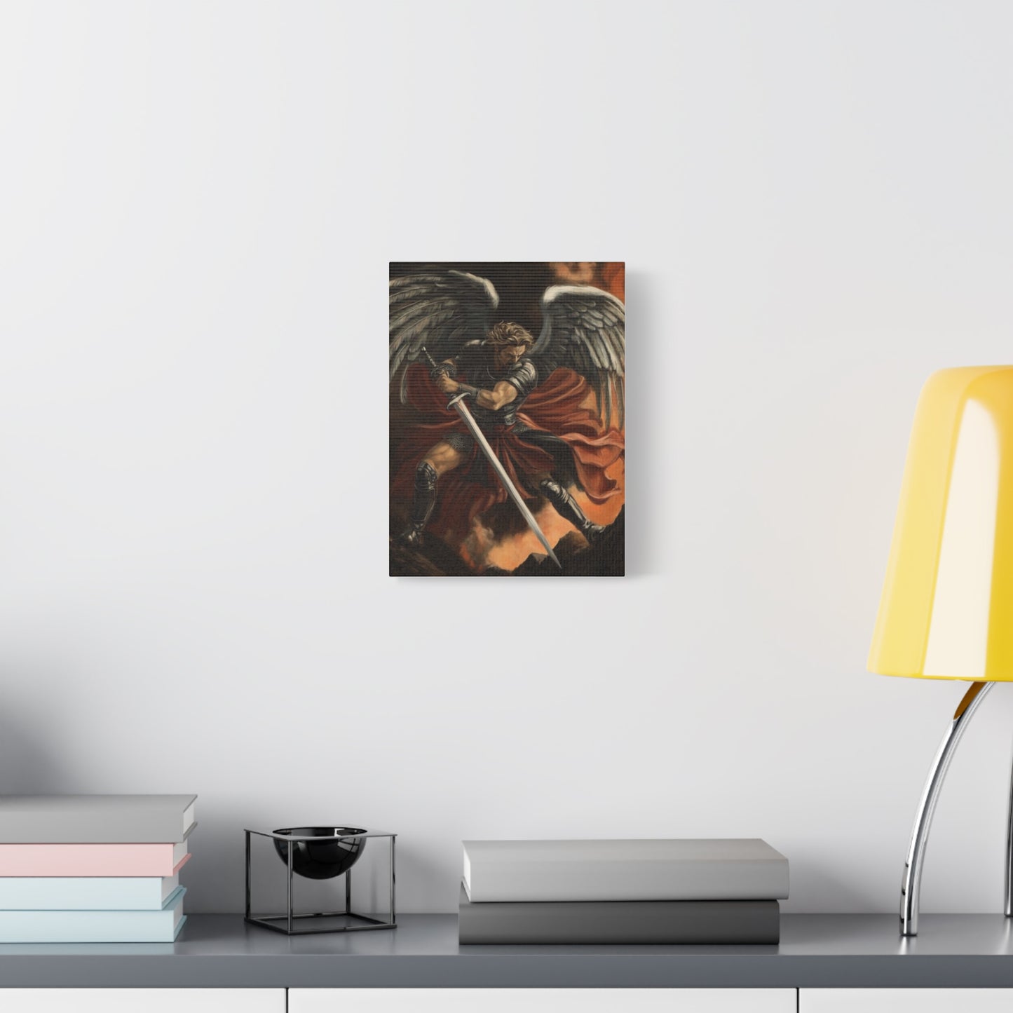 Archangel Michael fights evil Canvas Print, Catholic Decor Wall, Gift Religious Christian