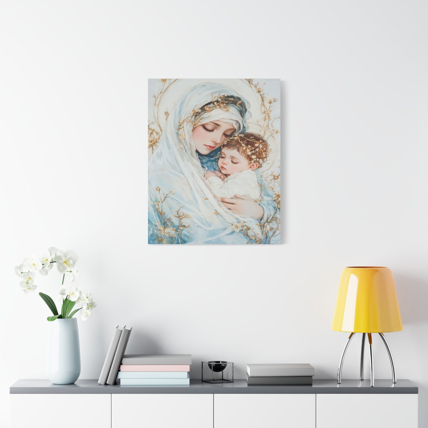 Holy Mother with Baby Jesus Catholic Canvas Wall Art, Christian Decor