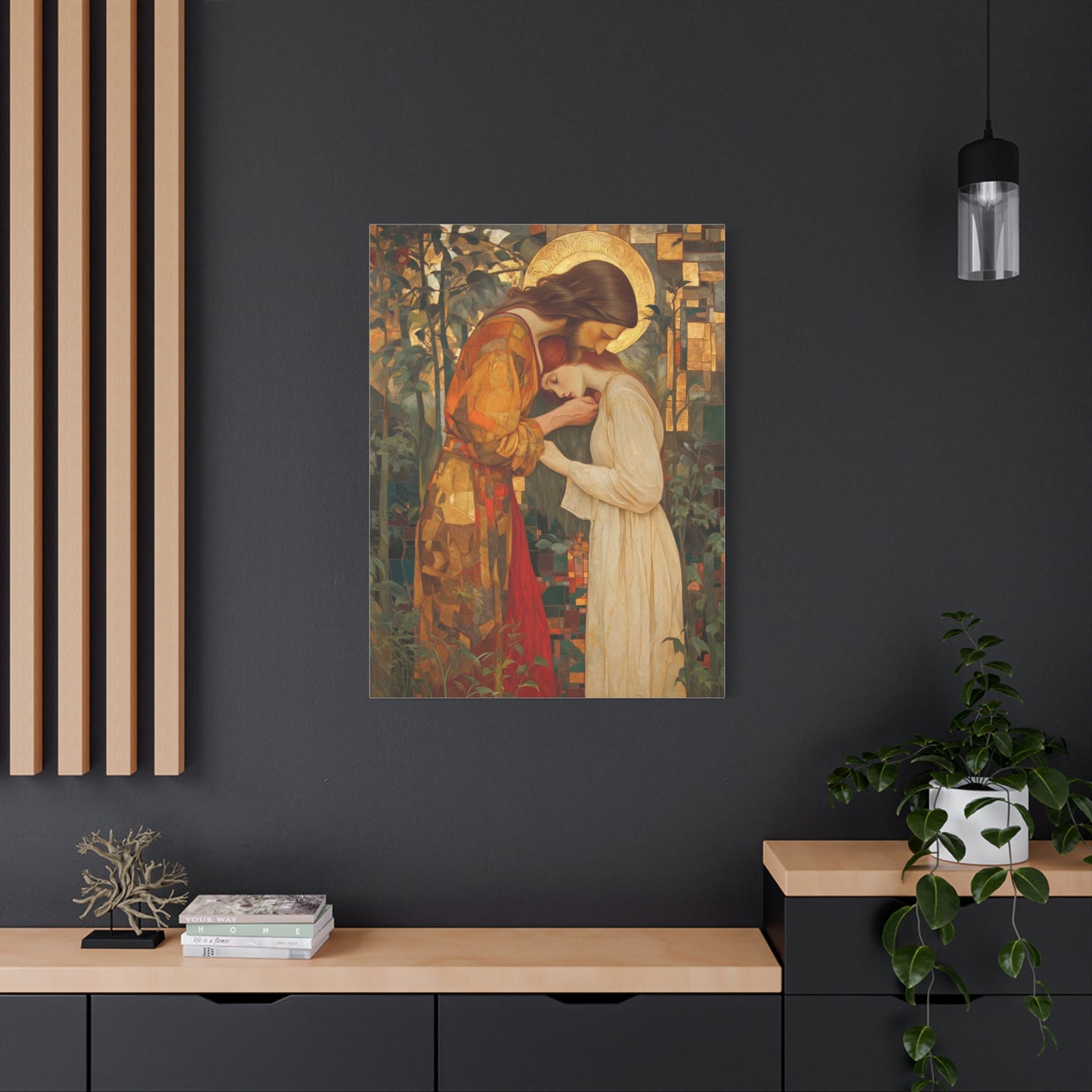 Healing Love - Christ Embracing Mary Magdalene Catholic Canvas Wall Art, Christian Decor