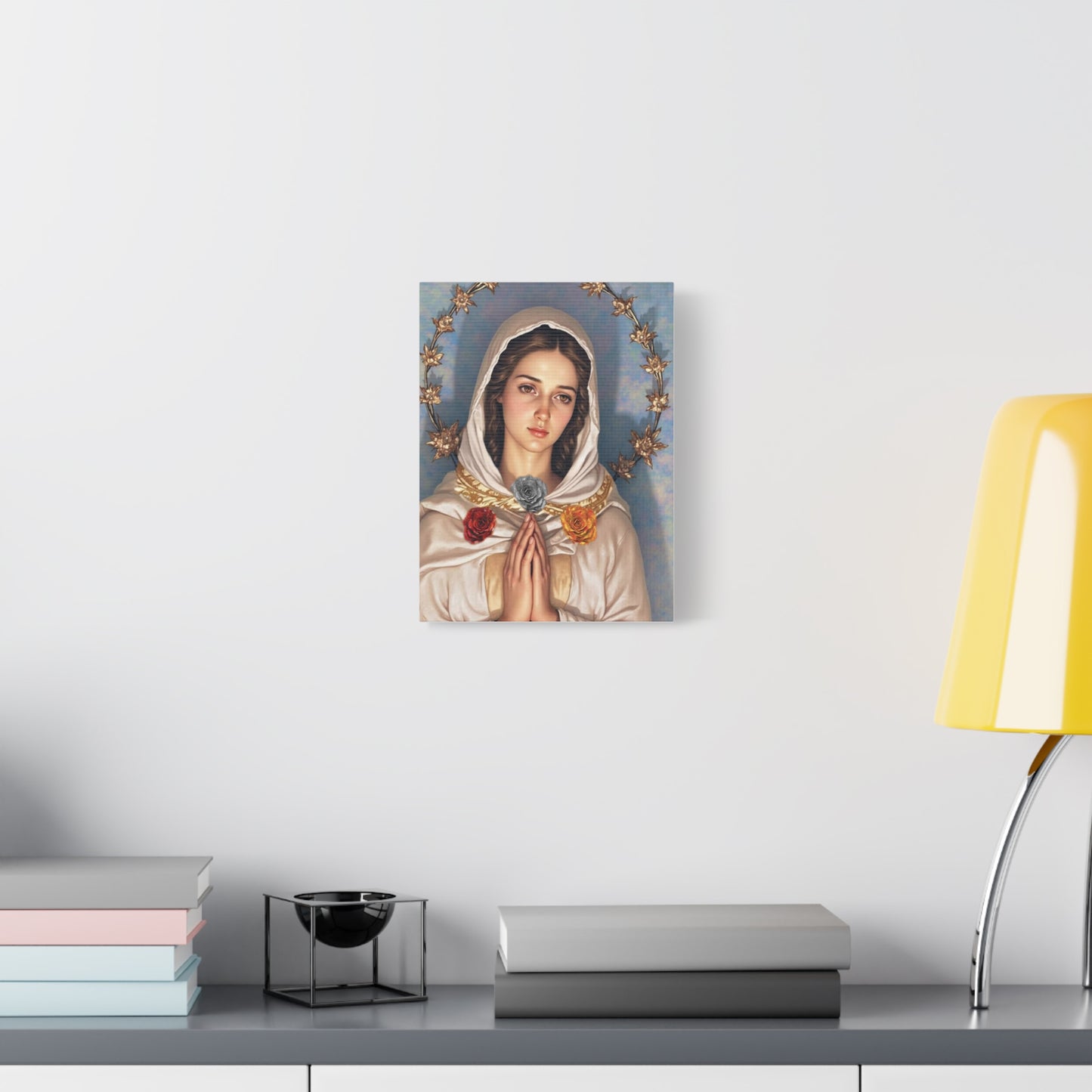 Our Lady Mary Rosa Mystica Catholic Canvas Wall Art, Christian Decor
