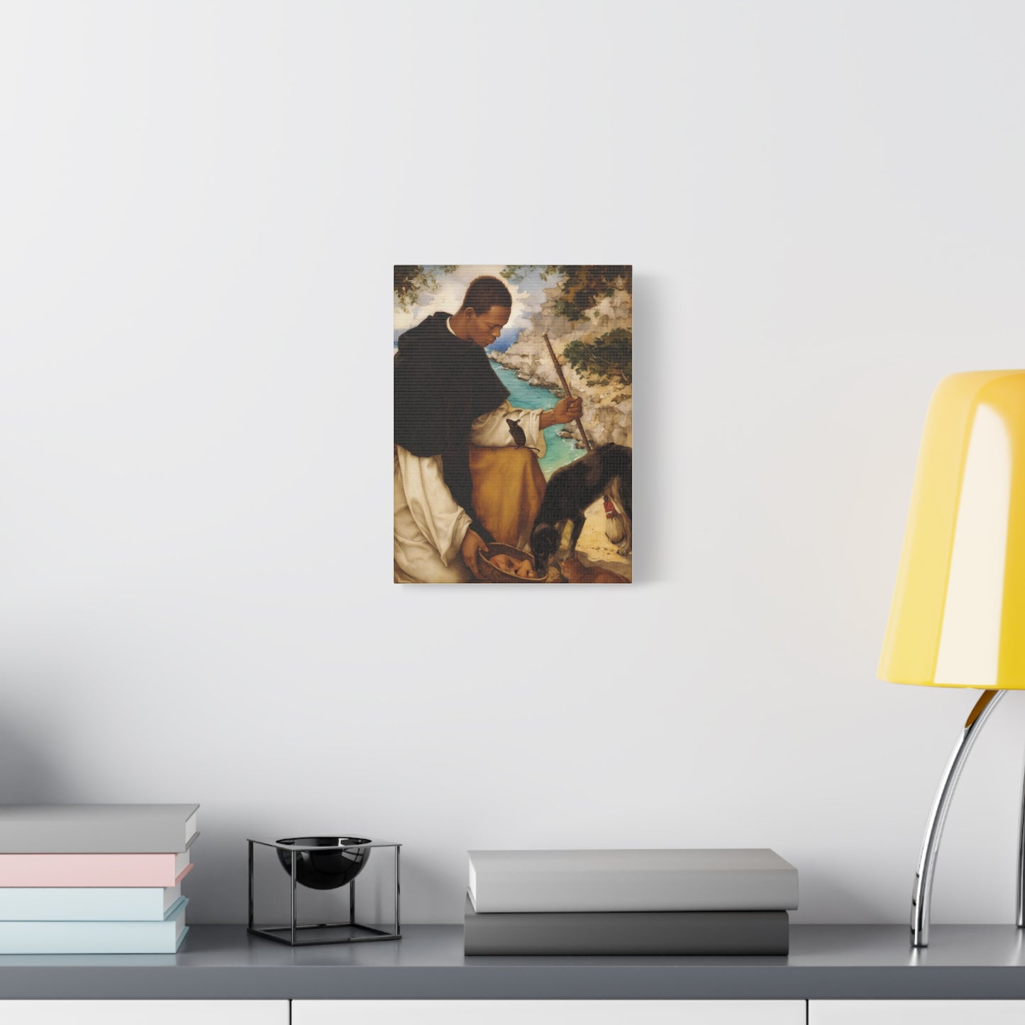 Ready To Hang - St. Martin de Porres with Mouse and Dog Catholic Canvas Wall Art - Christian Decor