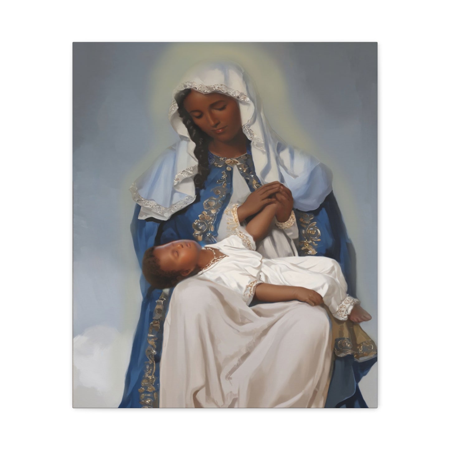 Our Lady Providence Mary Brown Skin Catholic Canvas Wall Art, Christian Decor
